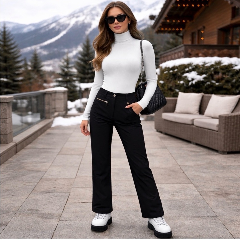NILS Black Ski Pants Tailored Alpine Chic Zip Detail Performance Fit 12 Short